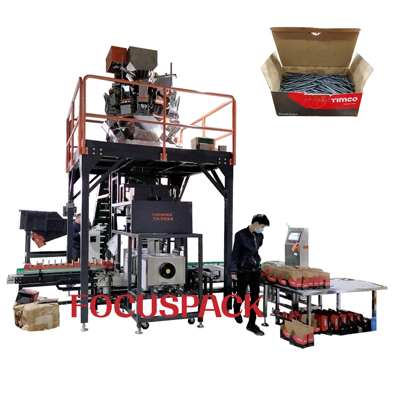 Double lane long screws box packing system